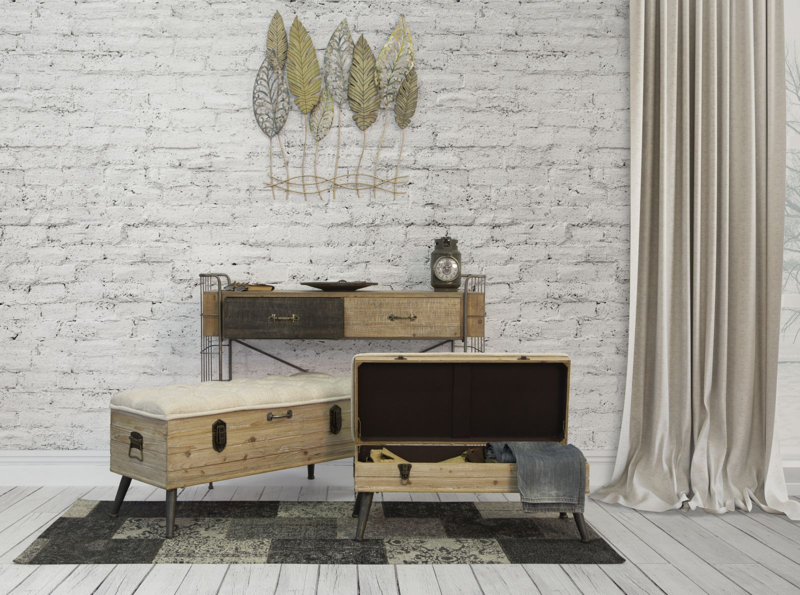 Leafy Charm Wanddecoratie Metaal Hout, 75×87 cm