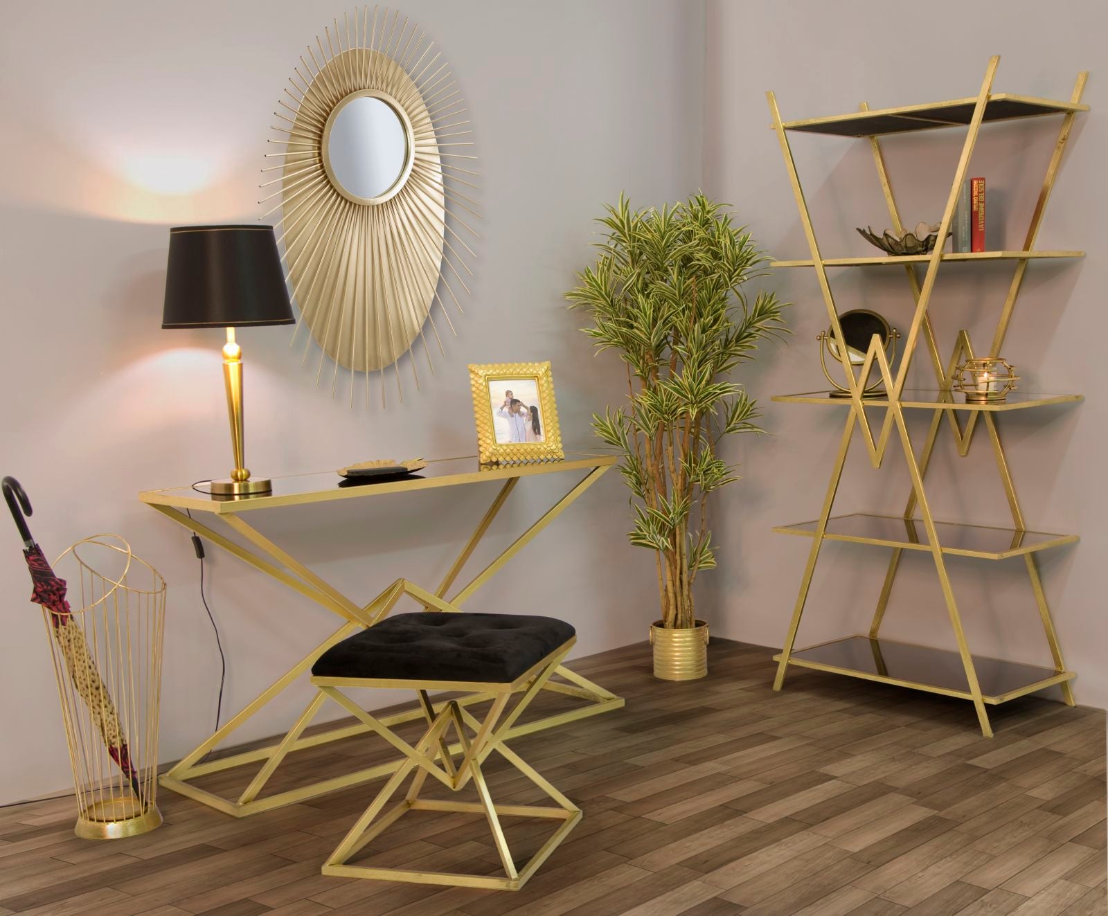 Poef Pyramid Goud Metaal Zwart Velvet 45×48 cm