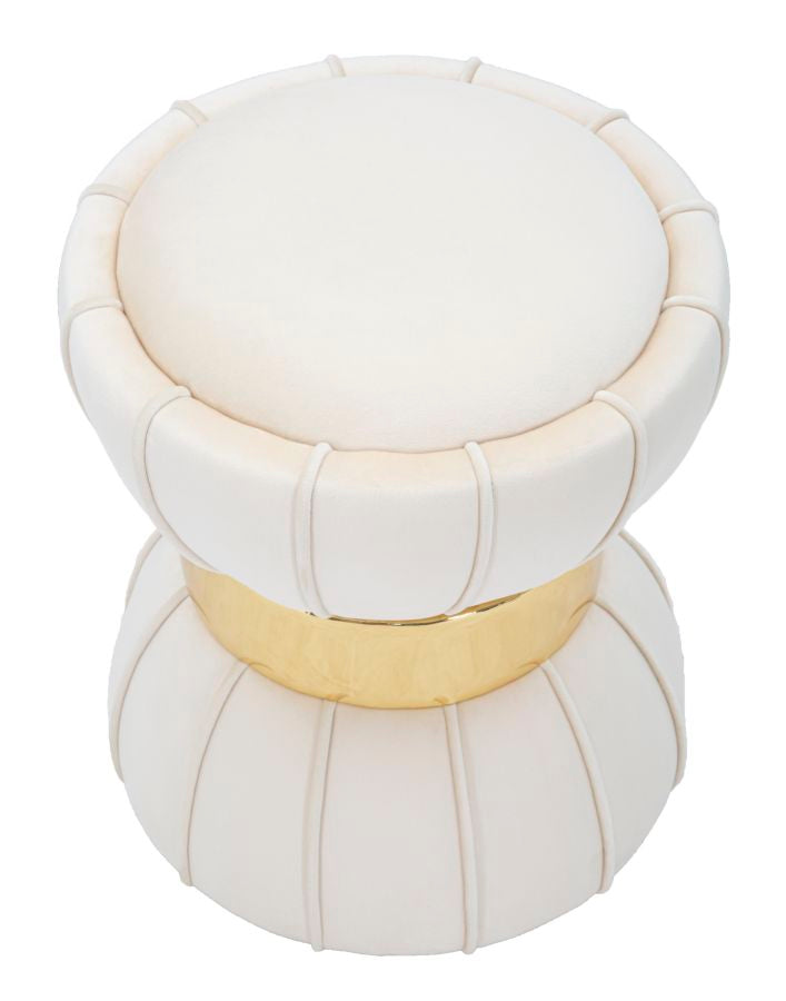 Poef Flower Creme Velours Goud Ø 40×44 cm