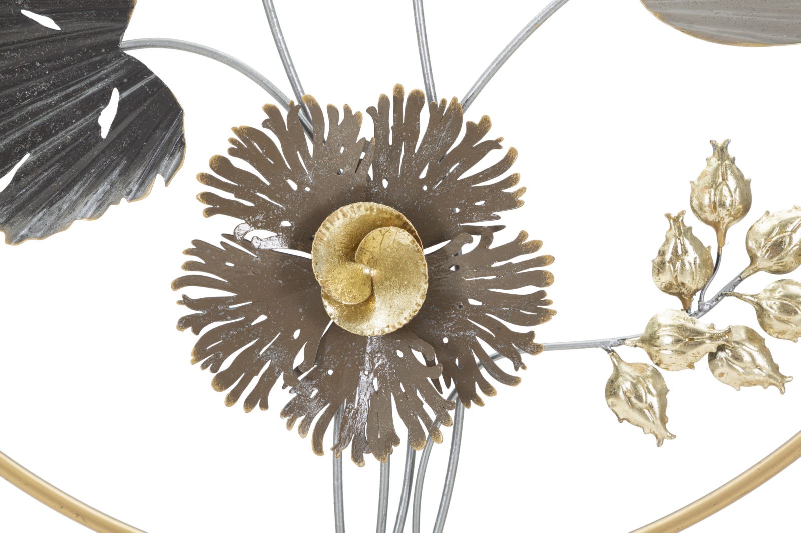 Elegant Leaves & Flowers Wanddecoratie Metaal Ø 65,4×4,4 cm