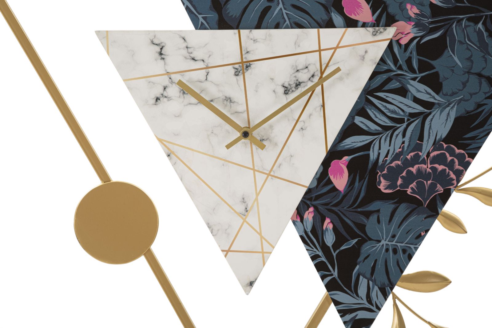 Wandklok Triangle Goud Groen Print 75×4,5×59 cm