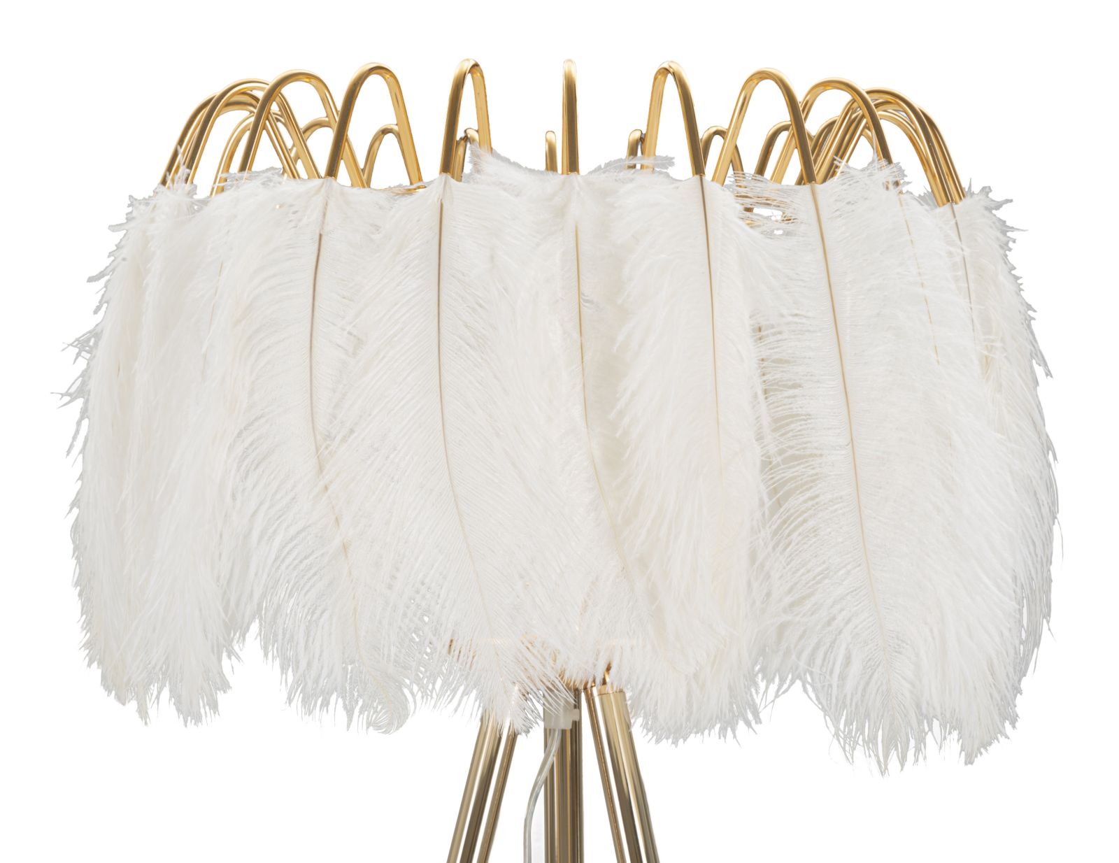 Vloerlamp Feather Stand Goud Witte Veren Ø 46×147 cm