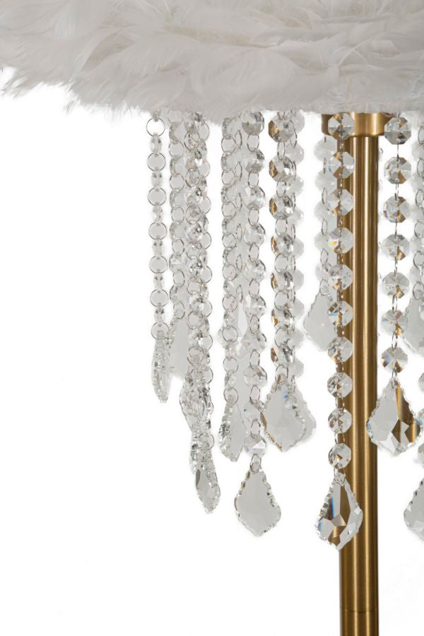 Vloerlamp Diamon Goud Kristal Witte Veren Ø 40×165 cm