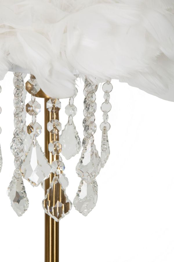 Tafellamp Diamon Goud Metaal Kristal Witte Veren Ø 30×55 cm